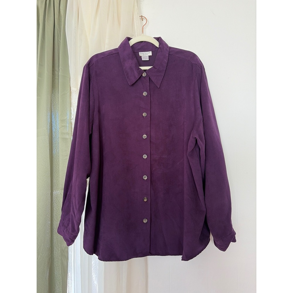 Dana Taylor Button Up Shirt Womens‎ 20W Purple Excellent Faux Suede Long Sleeve